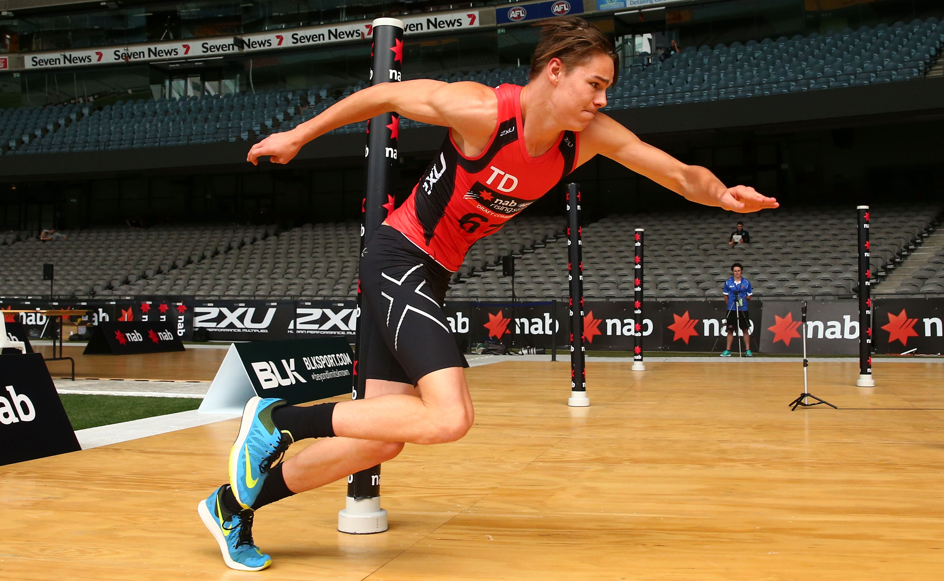 Hipwood takes an agility test during day 2 of the 2015 NAB AFL Draft Combine at Etihad Stadium, Melbourne on October 10, 2015. (Photo by Scott Barbour/Getty Images/AFL Media)