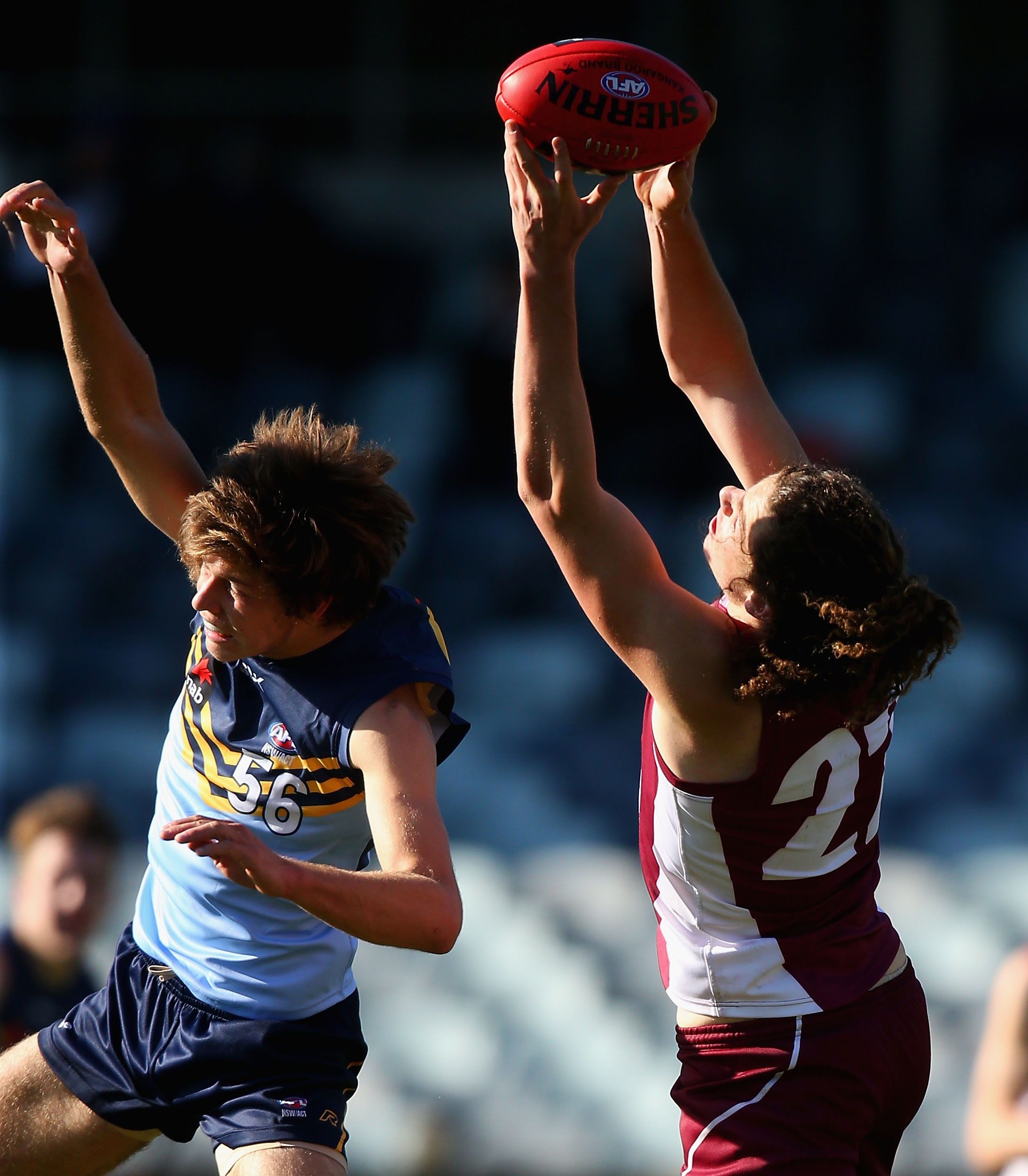 GEELONG, AUSTRALIA - JULY 2: Wylie Buzza of QLD marks during the 2015 AFL Under 18 match between NSW/ACT and Queensland at Simonds Stadium, Geelong, Australia on July 2, 2015. (Photo by Sean Garnsworthy/AFL Media)
