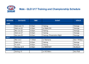 U17 Male Training and Championship Schedule